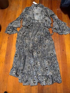 Bohemian Paisley Long-Sleeve Midi Dress - Blue